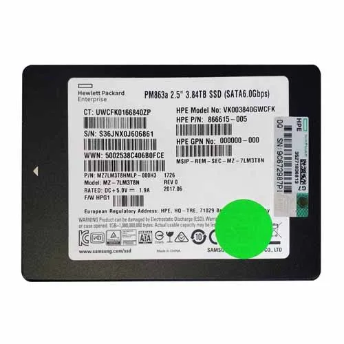 Buy HP 866615-005 | 3.84TB SATA 6Gb/s Read Intensive 2.5-inch Solid State Drive Refurbished - $1654.74 HP 866615-005 | 3.84TB SATA 6Gb/s Read Intensive 2.5-inch Solid State Drive Refurbished - Hewlett-Packard (ou HP en abrégé) refurbished available on Gotodirect