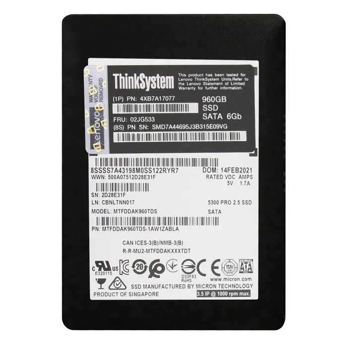 Lenovo 02JG533 | 960GB SATA 6Gb/s Hot Swappable 2.5-Inch Solid State Drive Refurbished - Lenovo refurbished available on Gotodirect