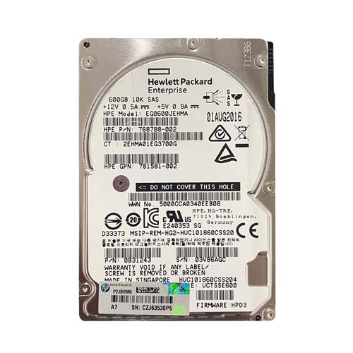 HP 768788-002 | 600GB 10000RPM SAS 12Gb/s Hot-Pluggable SFF 2.5-inch Enterprise Hard Drive for Gen8/9 ProLiant Server/Storage Array Refurbished - Hewlett-Packard (ou HP en abrégé) refurbished available on Gotodirect