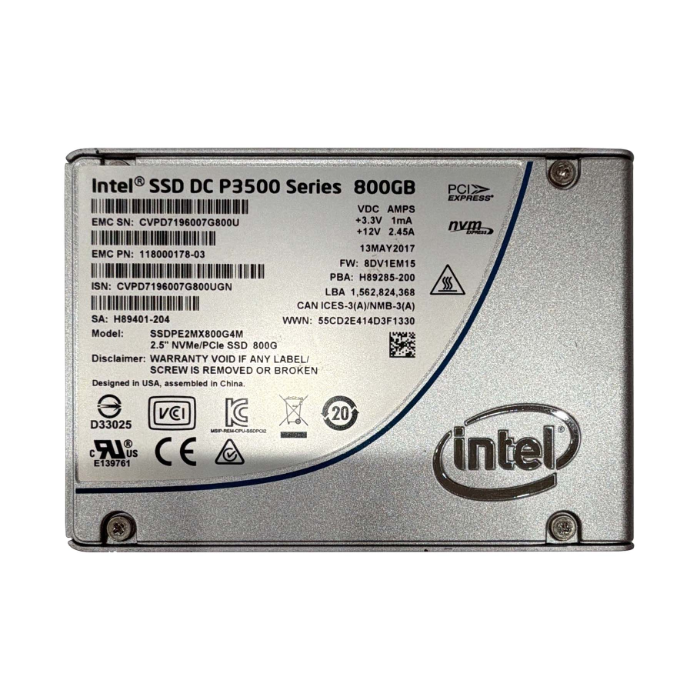Intel SSDPE2MX800G4J | DC P3500 Series 800GB PCI Express NVMe 2.5-Inch Solid State Drive Refurbished - Intel refurbished available on Gotodirect