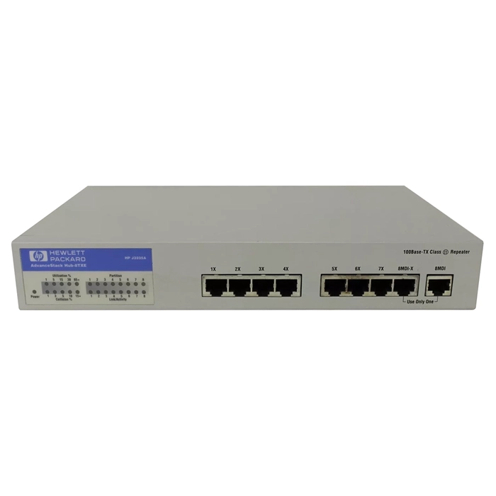 HP J3235-69001 | AdvanceStack Hub-8TXE 8 x Ports 100Base-T Switching Network Hub Refurbished - Hewlett-Packard (ou HP en abrégé) refurbished available on Gotodirect