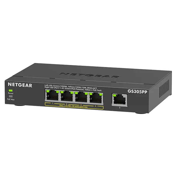 Netgear GS305PP-300NAS | GS305PP 5-Ports Gigabit PoE+ Compliant Unmanaged Network Switch Refurbished - Netgear refurbished available on Gotodirect