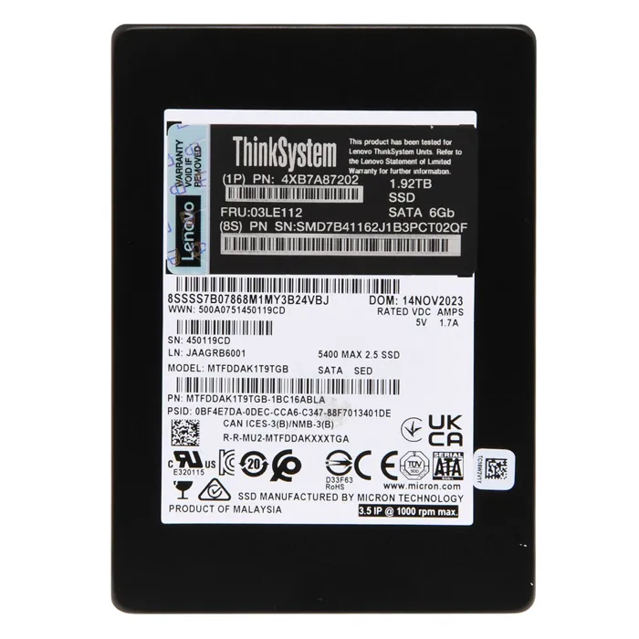 Lenovo 4XB7A87202 | 1.92TB SATA 6Gb/s Mixed Use HS Solid State Drive for ThinkSystem Refurbished - Lenovo refurbished available on Gotodirect