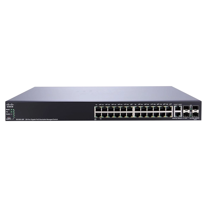 Cisco SG500-28P-K9-NA | Small Business 500 RJ-45 PoE 28 x Ports 10/100/1000Base-T + 2 x SFP Expension Slot Layer 3 Managed Giagabit Ethernet Switch Refurbished - Cisco Systems Inc. refurbished available on Gotodirect