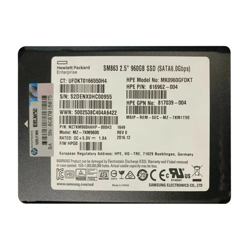 HP 816962-004 | 960GB Multi-Level Cell SATA 6Gb/s Hot Pluggable Mixed Use-3 SFF 2.5-Inch Solid State Drive for ProLiant BL420c Gen9 Refurbished - Hewlett-Packard (ou HP en abrégé) refurbished available on Gotodirect