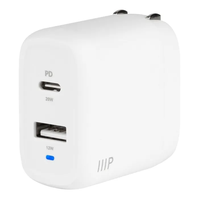 Monoprice 42621 | USB-C Charger 32W 2-port PD GaN Technology Foldable Wall Charger White for iPad Pro iPhone 16/15/14/Plus/Pro/Pro Max Refurbished -  refurbished available on Gotodirect