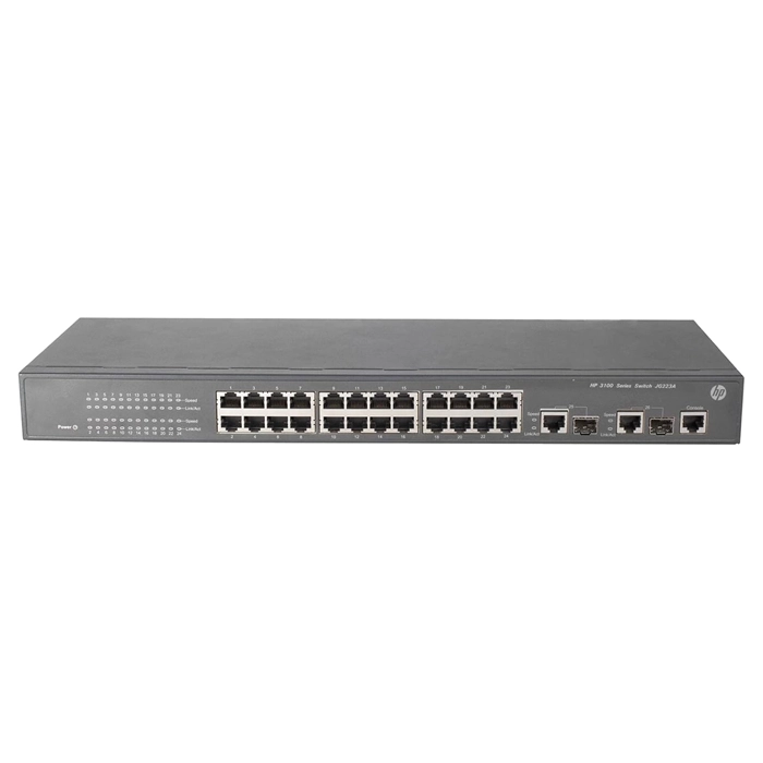 HP JG223A#ABA | 3100 Series 3100-24 v2 24 x RJ-45 Ports 10/100Base-TX + 2 x Dual Personality RJ-45/SFP (mini-GBIC) Ports Layer 3 Managed Rack-mountable Fast Ethernet Network Switch Refurbished - Hewlett-Packard (ou HP en abrégé) refurbished available on Gotodirect