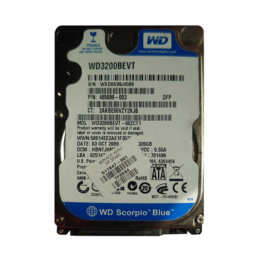 HP 517847-001 | 320GB 5400RPM SATA 1.5Gb/s 8MB Cache 2.5-inch Hard Drive Refurbished - Hewlett-Packard (ou HP en abrégé) refurbished available on Gotodirect