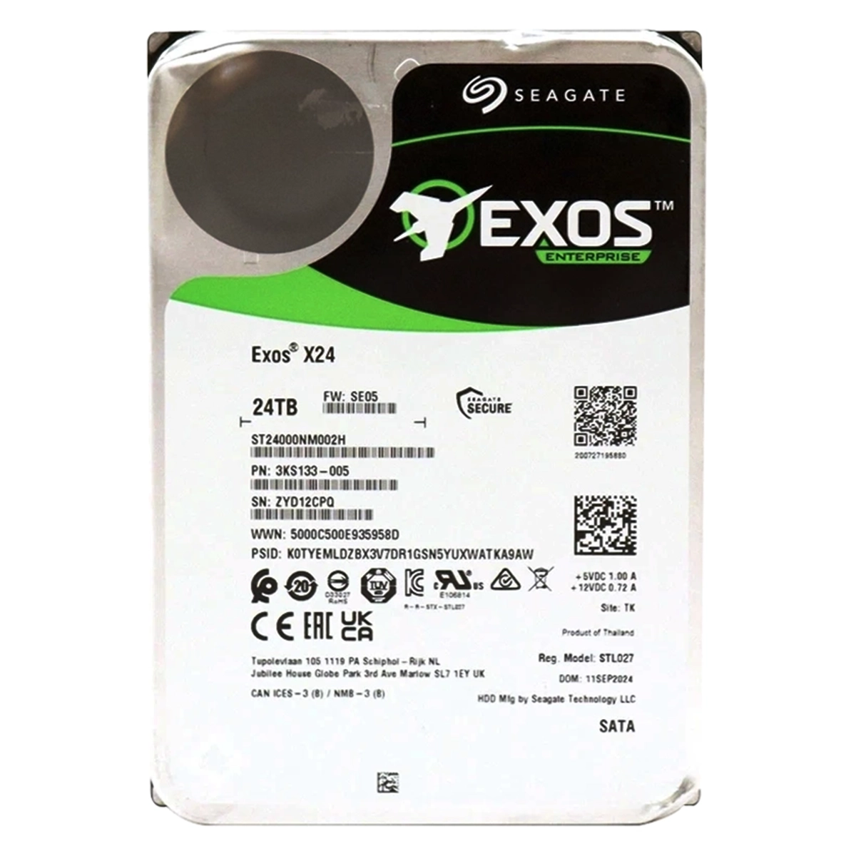 Seagate ST24000NM002H | Exos X24 24TB 3.5-inch 6GB/s SATA 7200RPM 512MB Cache 512e/4Kn ISE Server Hard Drive Refurbished - Seagate refurbished available on Gotodirect