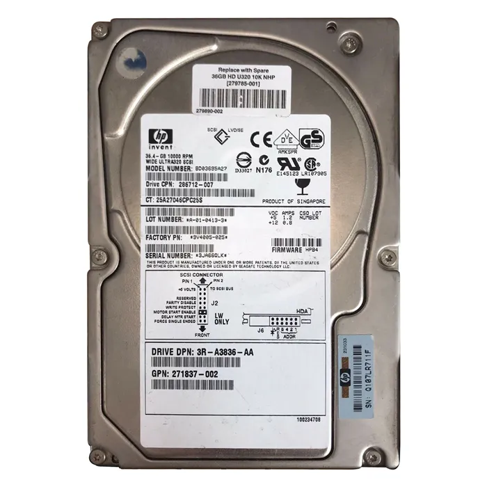 Buy HP BD03695A27 | 36.4GB 10000RPM Ultra320 SCSI LVD 68-Pin 3.5-Inch Hard Drive Refurbished - $343.32 HP BD03695A27 | 36.4GB 10000RPM Ultra320 SCSI LVD 68-Pin 3.5-Inch Hard Drive Refurbished - Hewlett-Packard (ou HP en abrégé) refurbished available on Gotodirect
