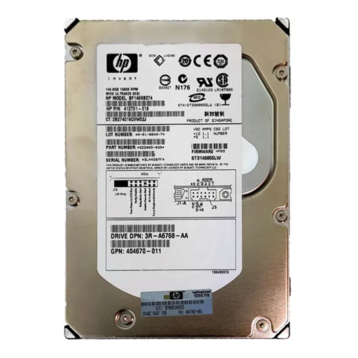 HP 404670-011 | 146.8GB 10000RPM Ultra 320 SCSI 68-Pin 3.5-Inch Hard Drive Refurbished - Hewlett-Packard (ou HP en abrégé) refurbished available on Gotodirect