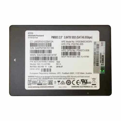 HP P02760-005 | 3.84TB SATA 6GB/s Read Intensive 2.5-Inch Internal Solid State Drive for ProLiant G8 & G10 Servers Refurbished - Hewlett-Packard (ou HP en abrégé) refurbished available on Gotodirect