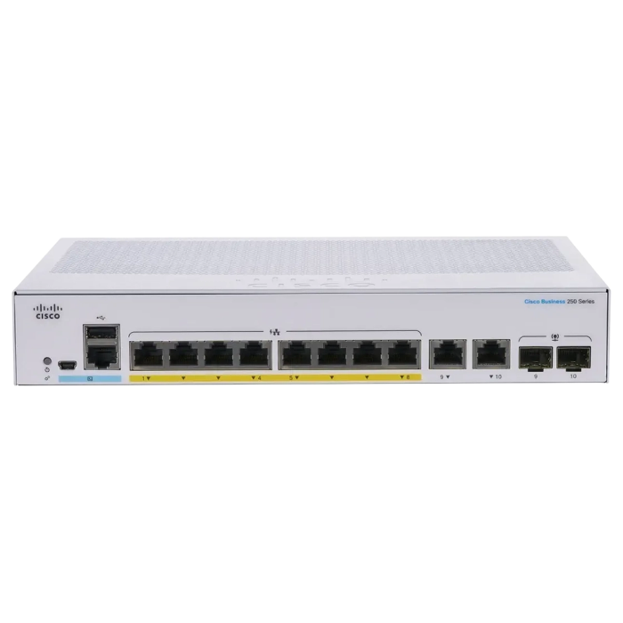 Cisco CBS250-8FP-E-2G-NA | Business 250 CBS250-8FP-E-2G 8 x Ports PoE+ 10/100/1000Base-T + 2 SFP Ports Layer 2 Managed Rack-mountable Gigabit Ethernet Network Switch Refurbished - Cisco Systems Inc. refurbished available on Gotodirect