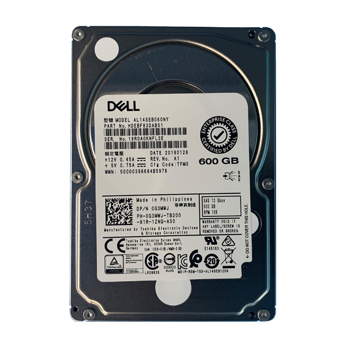 Dell 0G3MWJ | 600GB 2.5-inch 12GB/s SAS 10000RPM 128MB Cache (512n) Hot-Pluggable Server Hard Drive for PowerEdge G14 - G16 Servers and Storage Arrays Refurbished - Dell refurbished available on Gotodirect