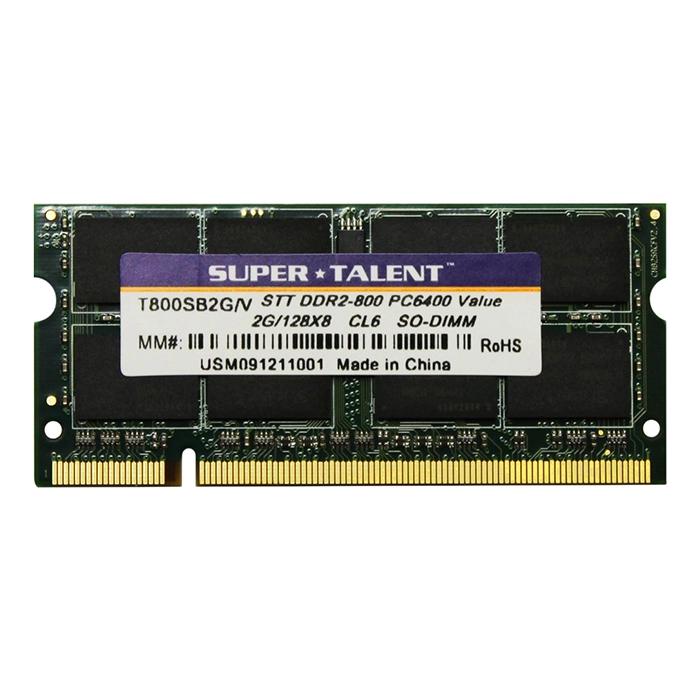 Buy Super Talent T800SB2G/V(SZ) | 2GB DDR2-800MHz PC2-6400 Non-ECC Unbuffered CL6 200-Pin SODIMM 1.8V Dual Rank Memory Module Refurbished - $120.00 Super Talent T800SB2G/V(SZ) | 2GB DDR2-800MHz PC2-6400 Non-ECC Unbuffered CL6 200-Pin SODIMM 1.8V Dual Rank Memory Module Refurbished - refurbished available on Gotodirect