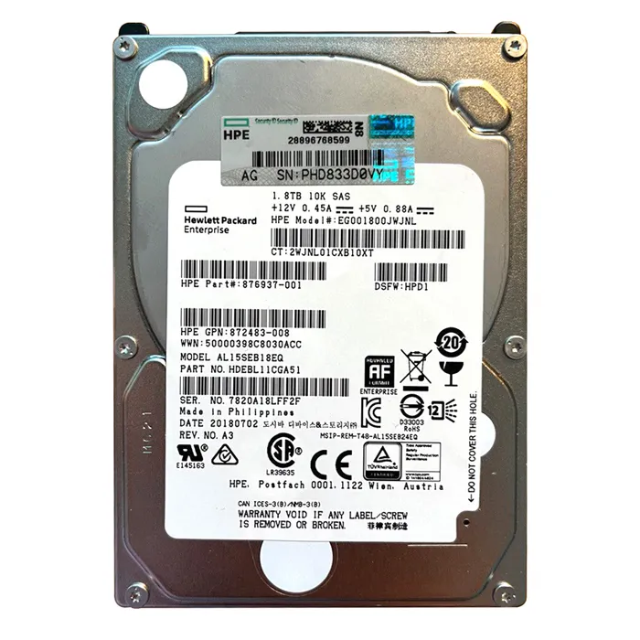 HP EG001800JWJNL | 1.8TB 10000RPM SAS 12Gb/s 2.5-inch Hard Drive Refurbished - Hewlett-Packard (ou HP en abrégé) refurbished available on Gotodirect