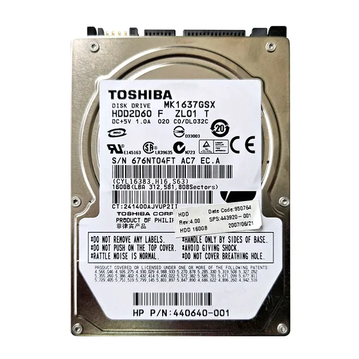 HP 443920-001 | 160GB 5400RPM SATA 1.5Gb/s 8MB Cache 2.5-inch Hard Drive Refurbished - Hewlett-Packard (ou HP en abrégé) refurbished available on Gotodirect