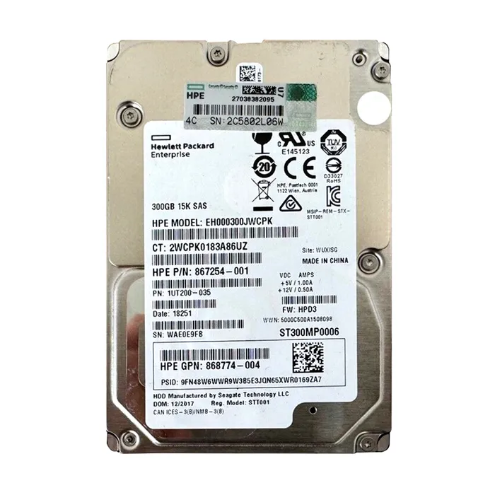 HP 867254-001 | 300GB 15000RPM SAS 12Gb/s Hot-Pluggable SFF 2.5-inch Hard Drive for ProLiant Gen10/Gen10+/Gen11 Servers Refurbished - Hewlett-Packard (ou HP en abrégé) refurbished available on Gotodirect