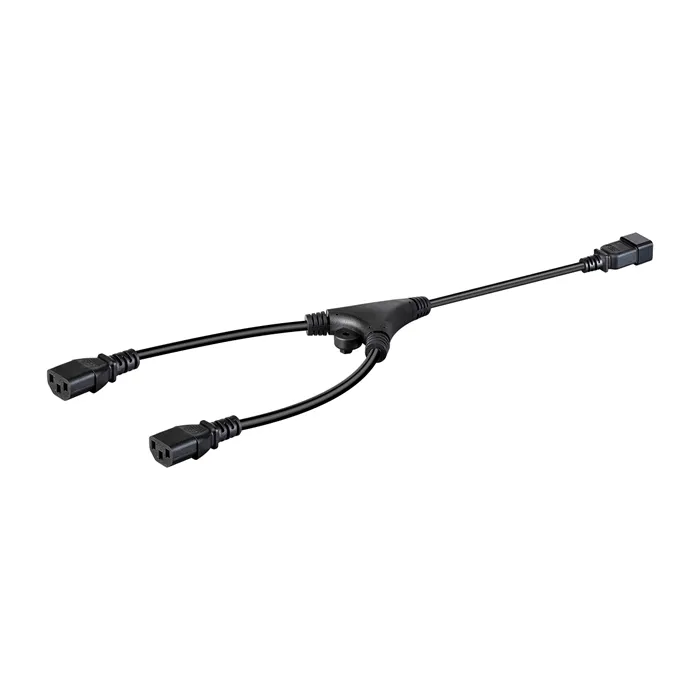 Monoprice 35118 | Heavy Duty Splitter Power Cord IEC 60320 C20 to 2x IEC 60320 C13 14AWG 15A SJTW 100-250V Black 2ft Refurbished -  refurbished available on Gotodirect