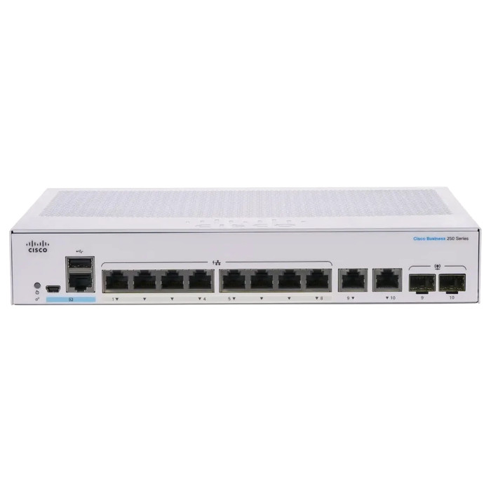 Cisco CBS250-8T-E-2G | Business 250 Series 8 x Ports 1000Base-T + 2 x Ports Combo SFP 1U Rack-mountable Layer 3 Managed Smart Switch Refurbished - Cisco Systems Inc. refurbished available on Gotodirect