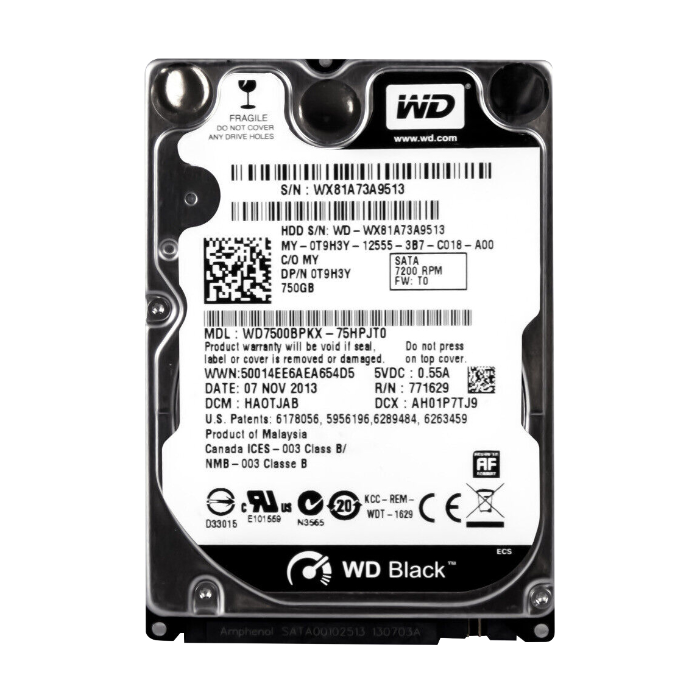 Western Digital WD7500BPKX-75HPJT0 | Black 750GB 7200RPM SATA 6Gb/s 16MB Cache 2.5-Inch Hard Drive Refurbished - Western Digital refurbished available on Gotodirect