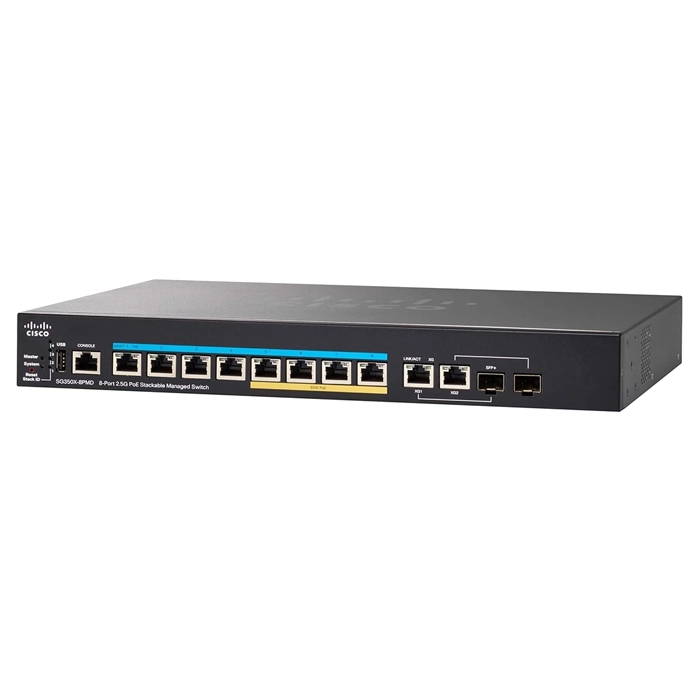 Cisco SG350X-8PMDK9NA-RF | Small Business 350X Series SG350X-8PMD 8 x Ports PoE+ 2.5GBase-T + 2 x Ports 10GBase-T Combo SFP+ Stackable Rack-mountable Layer 3 Managed Gigabit Ethernet Network Switch Refurbished - Cisco Systems Inc. refurbished available on Gotodirect