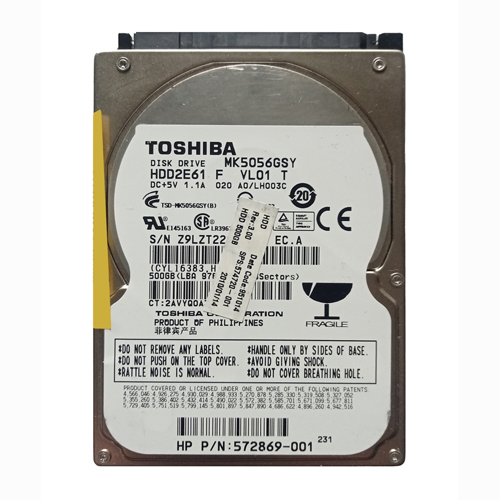 HP 572869-001 | 500GB 7200RPM SATA 3Gb/s 16MB Cache 2.5-inch Hard Drive Refurbished - Hewlett-Packard (ou HP en abrégé) refurbished available on Gotodirect