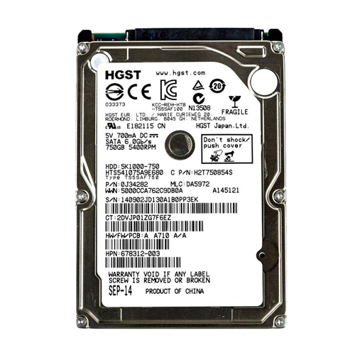 HP 678312-003 | 750GB 5400RPM SATA 6Gb/s 8MB Cache 2.5-inch Hard Drive Refurbished - Hewlett-Packard (ou HP en abrégé) refurbished available on Gotodirect