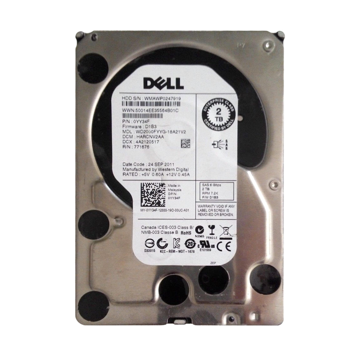 Dell YY34F | 2TB 7200RPM SAS 6Gb/s Hot-Pluggable (512n) 3.5-Inch Nearline Hard Drive for PowerEdge Server & PowerVault Storage Array Refurbished - Dell refurbished available on Gotodirect