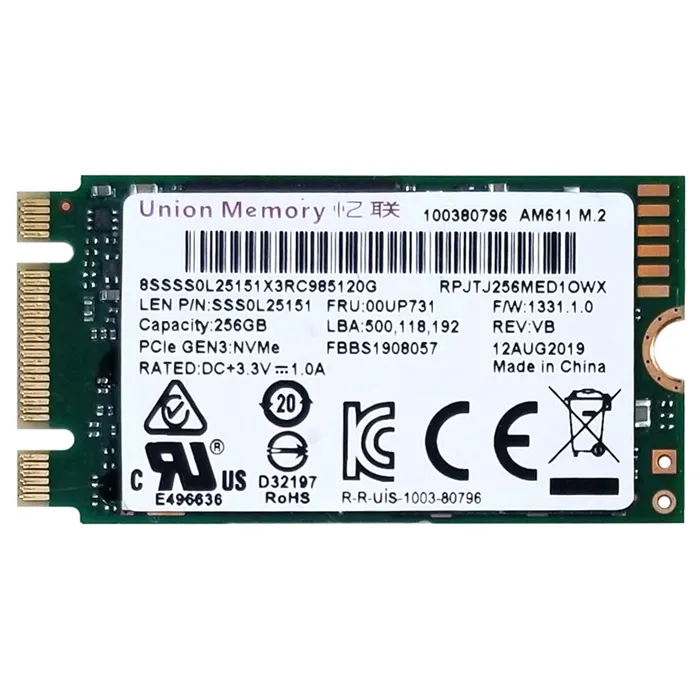 Lenovo 00UP731 | 256GB TLC PCI Express 3.0 x2 NVMe M.2 2242 Internal Solid State Drive Refurbished - Lenovo refurbished available on Gotodirect
