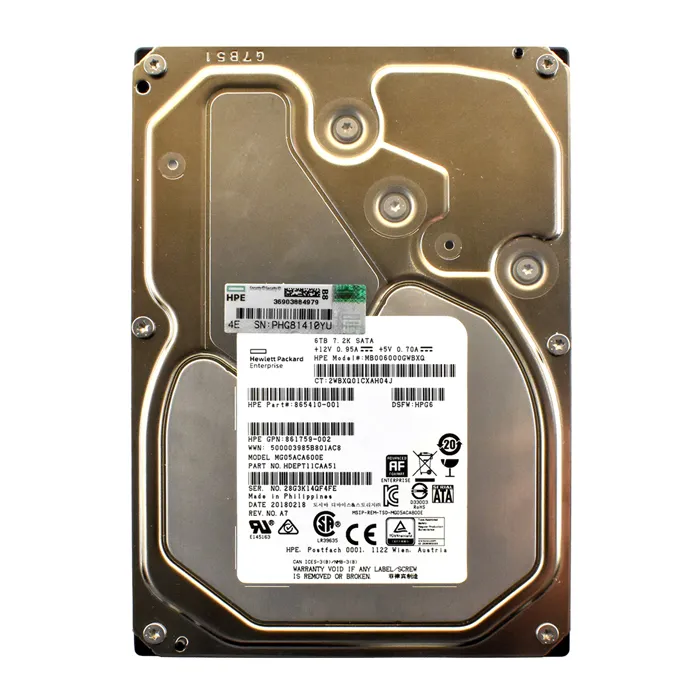HP 861759-002 | 6TB 7200RPM SATA 6Gb/s (512e) LFF 3.5-inch Midline Hard Drive Refurbished - Hewlett-Packard (ou HP en abrégé) refurbished available on Gotodirect