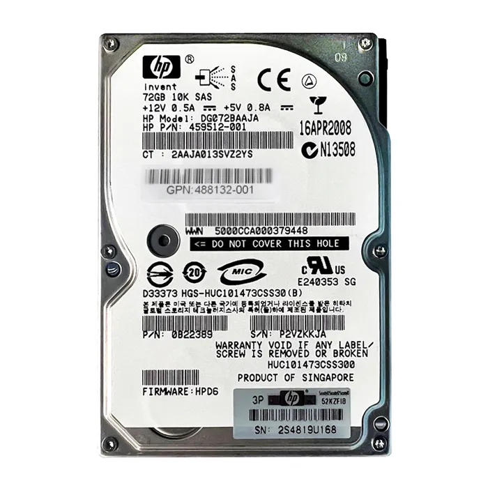 HP 488132-001 | 72GB 10000RPM SAS 3Gb/s Dual Port Hot Swappable 2.5-Inch Hard Drive Refurbished - Hewlett-Packard (ou HP en abrégé) refurbished available on Gotodirect