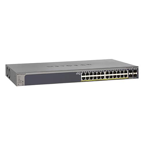 Netgear GS728TP-200NAS | ProSafe 24 x RJ-45 Ports PoE+ 10/100/1000Base-T + 4 x SFP Ports Layer 3 Managed 1U Rack-mountable Gigabit Ethernet Stackable Smart Network Switch Refurbished - Netgear refurbished available on Gotodirect