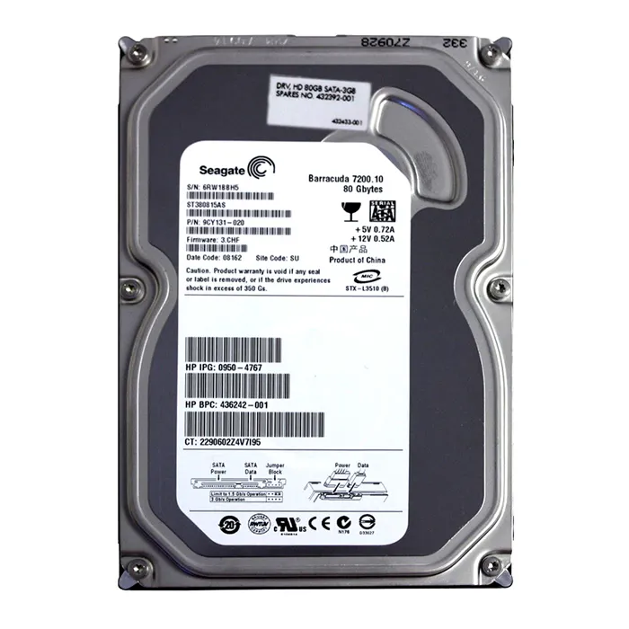 HP 432392-001 | 80GB 7200RPM SATA 3Gb/s NHP 8MB Cache LFF 3.5-inch Hard Drive Refurbished - Hewlett-Packard (ou HP en abrégé) refurbished available on Gotodirect