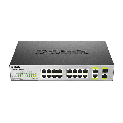D-Link DES-1018MP | RJ-45 16 x Ports PoE 10/100Base-TX + 2 x SFP Combo Ports Layer 2 Unmanaged Fast Ethernet Network Switch Refurbished - D-Link refurbished available on Gotodirect