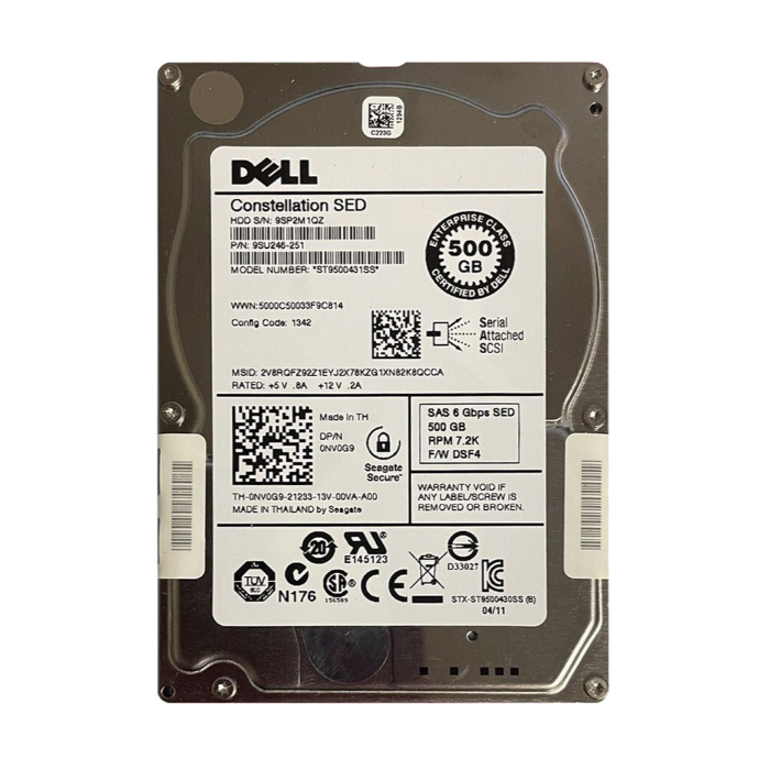 Dell NV0G9 | 500GB 7200RPM SAS 6Gb/s Hot-Pluggable 16MB Cache 2.5-Inch Hard Drive for PowerEdge Server & PowerVault Storage Array Refurbished - Dell refurbished available on Gotodirect