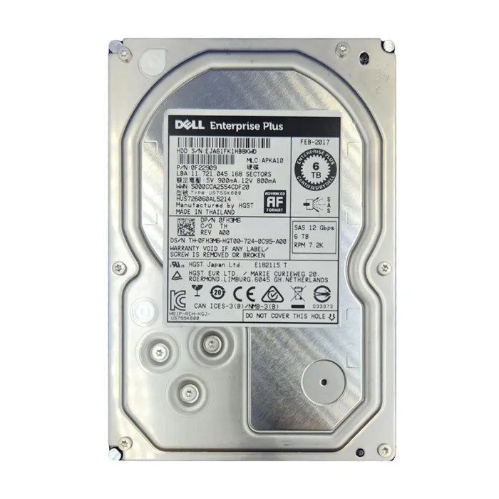 Dell FH3M6 | 6TB 7200RPM SAS 12Gb/s Hot-Pluggable 3.5-Inch Hard Drive for Compellent Storage Array Refurbished - Dell refurbished available on Gotodirect