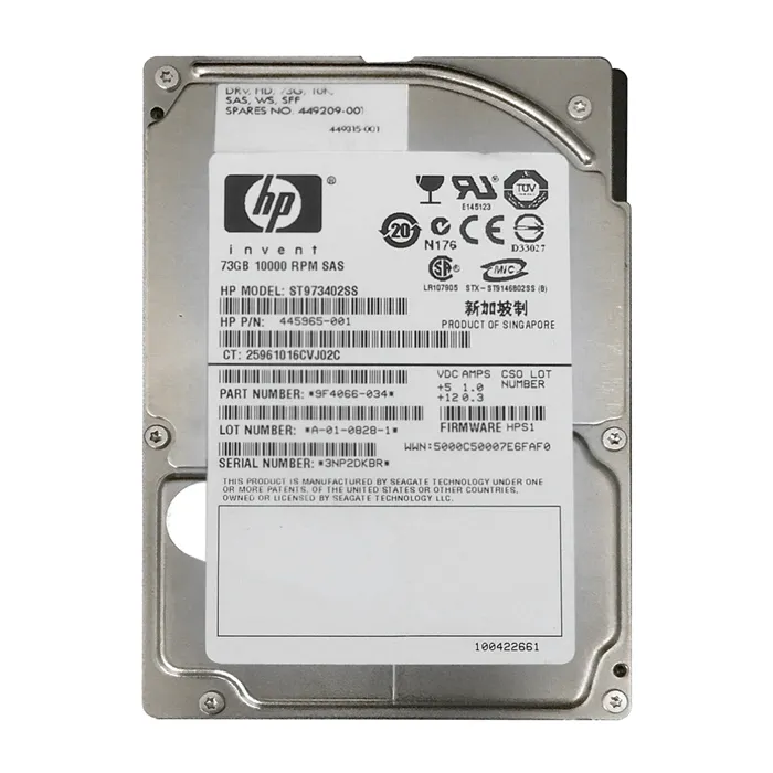 Buy HP 445965-001 | 73GB 10000RPM SAS 3Gb/s 2.5-Inch Hard Drive Refurbished - $290.00 HP 445965-001 | 73GB 10000RPM SAS 3Gb/s 2.5-Inch Hard Drive Refurbished - Hewlett-Packard (ou HP en abrégé) refurbished available on Gotodirect