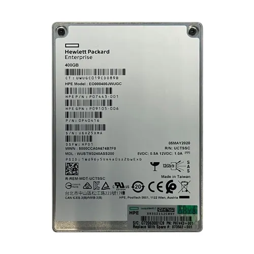 HP P07443-001 | 400GB SAS 12Gb/s Hot Swappable Write Intensive 2.5-Inch Solid State Drive for ProLiant BL460c Gen10 Refurbished - Hewlett-Packard (ou HP en abrégé) refurbished available on Gotodirect