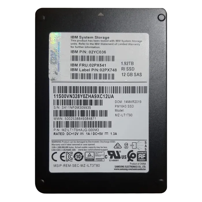 Buy IBM 02YC036 | 1.92TB SAS 12Gb/s 2.5-Inch Solid State Drive With Tray for Flash System 5015/5035 Storwize V5000E Refurbished - $1192.43 IBM 02YC036 | 1.92TB SAS 12Gb/s 2.5-Inch Solid State Drive With Tray for Flash System 5015/5035 Storwize V5000E Refurbished - refurbished available on Gotodirect
