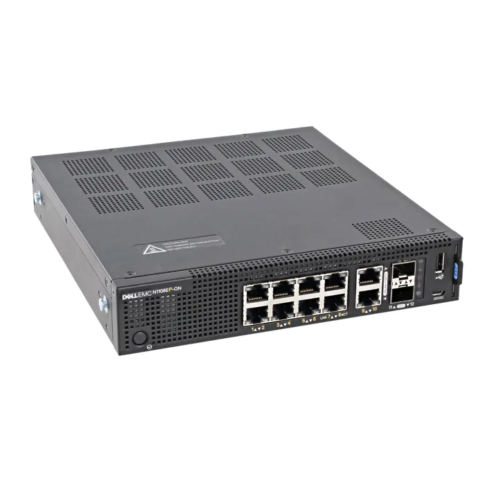 Dell 0HK2G1 | EMC PowerSwitch N1100 Series N1108EP-ON 8 x 10/100/1000Base-T RJ-45 PoE+ and 2 x GE RJ-45 and 2 x SFP (mini-GBIC) Ports Layer 2 Managed Gigabit Ethernet Network Switch Refurbished - Dell refurbished available on Gotodirect