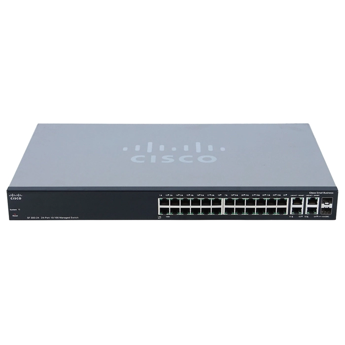 Cisco SF300-24 | Small Business 300 Series 24 x RJ-45 Ports 10/100Base-TX + 2 x GE RJ-45 Ports + 2 x combo Gigabit SFP mini-GBIC Ports Layer 3 Managed Rack-mountable Fast Ethernet Network Switch Refurbished - Cisco Systems Inc. refurbished available on Gotodirect