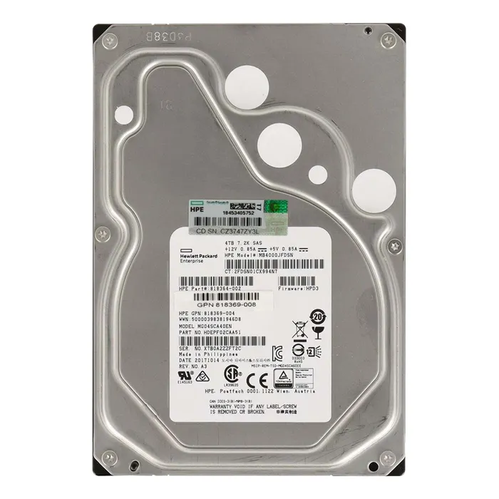 HP 818369-004 | 4TB 7200RPM SAS 12Gb/s LFF 3.5-inch Midline Hard Drive Refurbished - Hewlett-Packard (ou HP en abrégé) refurbished available on Gotodirect