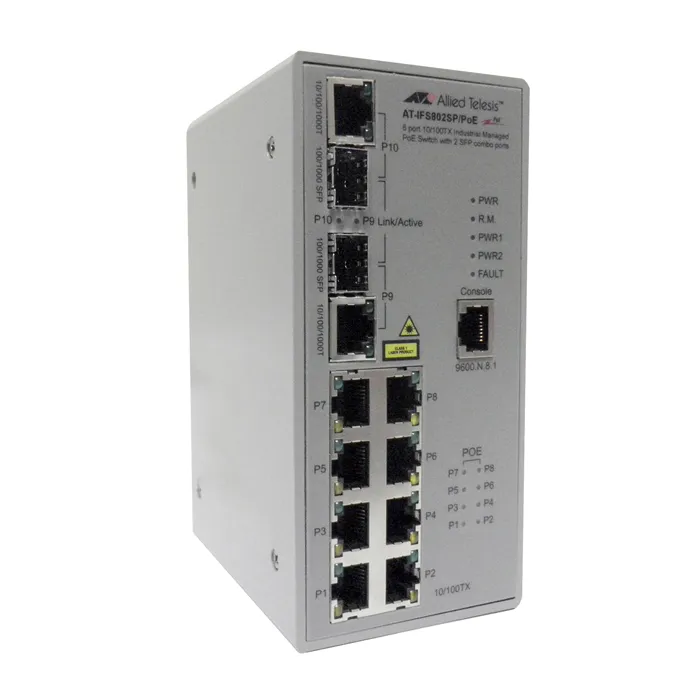 Allied Telesis AT-IFS802SP/POE | 8-Port 10/100Mbps RJ-45 PoE Manageable Standalone Fast Ethernet Industrial Switch with 2x Combo SFP Ports Refurbished -  refurbished available on Gotodirect