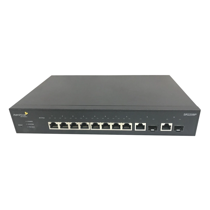 Extreme Networks AH-SR-2208P-NA | Switching SR2208P 8 x RJ-45 Port PoE+ 10/100/1000eBase-T + 2 x SFP Combo Ports Layer 3 Managed Rack-mountable Gigabit Ethernet Network Switch Refurbished -  refurbished available on Gotodirect
