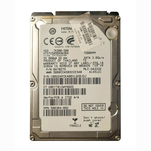 HP 573328-001 | 500GB 7200RPM SATA 3Gb/s 16MB Cache 2.5-inch Hard Drive Refurbished - Hewlett-Packard (ou HP en abrégé) refurbished available on Gotodirect