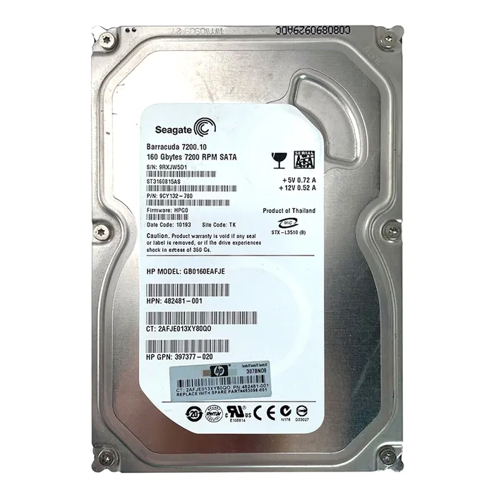 HP 482481-001 | 160GB 7200RPM SATA 3Gb/s NCQ 8MB Cache LFF Hot-Pluggable 3.5-inch Hard Drive Refurbished - Hewlett-Packard (ou HP en abrégé) refurbished available on Gotodirect