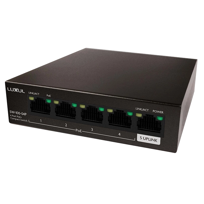 Luxul SW-100-04P | 4 Port Gb PoE+ Switch w/ Uplink 58W Refurbished -  refurbished available on Gotodirect