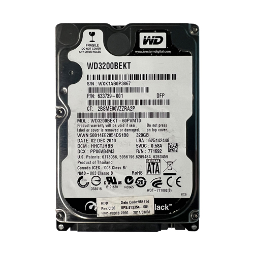 HP 613354-001 | 320GB 7200RPM SATA 3Gb/s 8MB Cache 2.5-inch Hard Drive Refurbished - Hewlett-Packard (ou HP en abrégé) refurbished available on Gotodirect