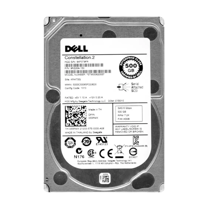 Dell 055RMX | 500GB 7200RPM SAS 6Gb/s Hot-Pluggable 64MB Cache 2.5-Inch Hard Drive for PowerEdge Server & PowerVault Storage Array Refurbished - Dell refurbished available on Gotodirect